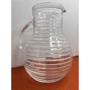 Vintage Beehive Pitcher Bormioli Rocco Large Clear Ribbed Glass Italy 8.5" 2QTS